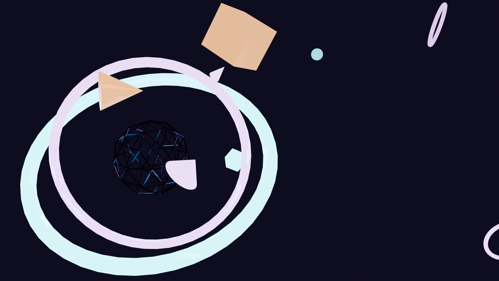 Abstrakte Geometrie — leuchtende schwebende Formen